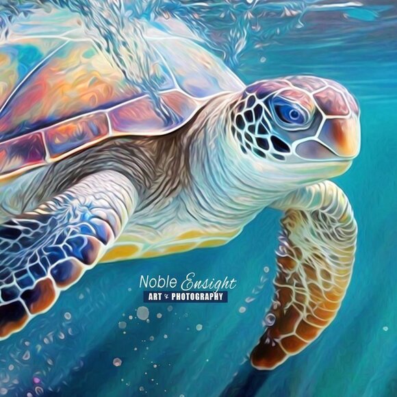20x30 Sea Turtle Watercolor Oil Painting Wall Art Print - Picture 4 of 7